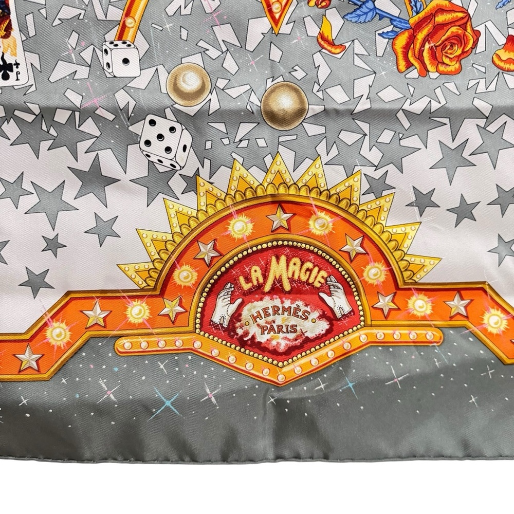 Hermés Scarf Carre La Magie Gray Multicolor 100% Silk Signed Claudia Size 90cm - Picture 7 of 11